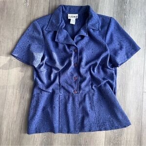 Vintage 80s Women's Blue Paisley Top Blazer Blouse Granny Cottage 14
